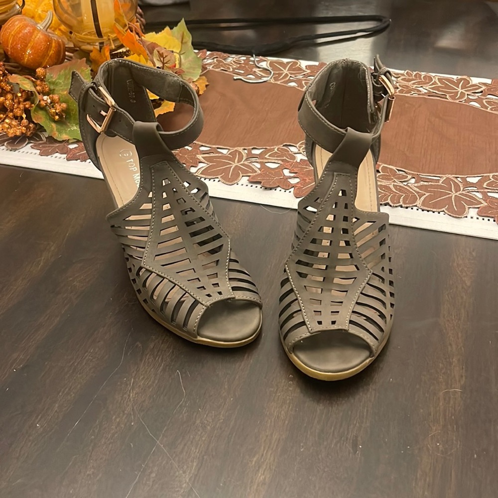 Olive green heeled sandals